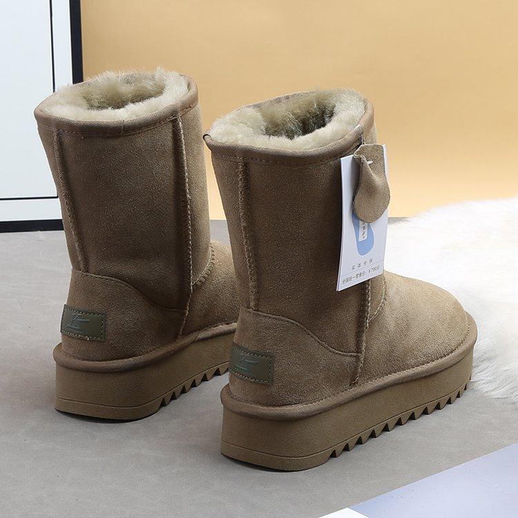 Женские зимние сапоги на толстой подошве, средней высоты голенища, новые 2025 года, меховые, цельные, нескользящие, северо-восточный бархат, теплые хлопковые сапоги