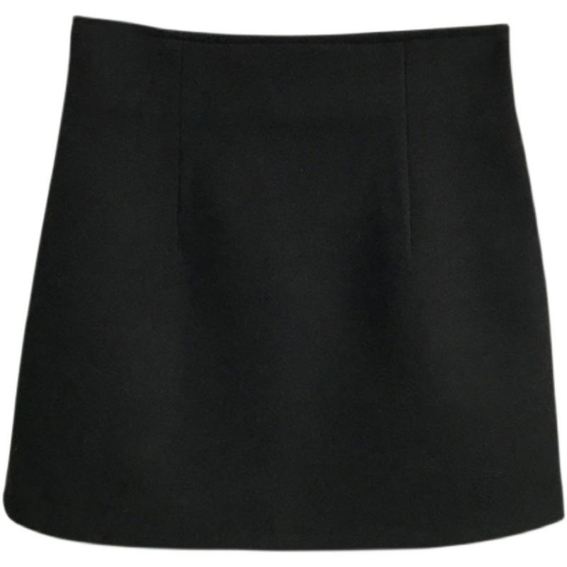 Women's High Waist Black Wool Skirt - Autumn/Winter 2024: Slim, Sexy A-Line Design