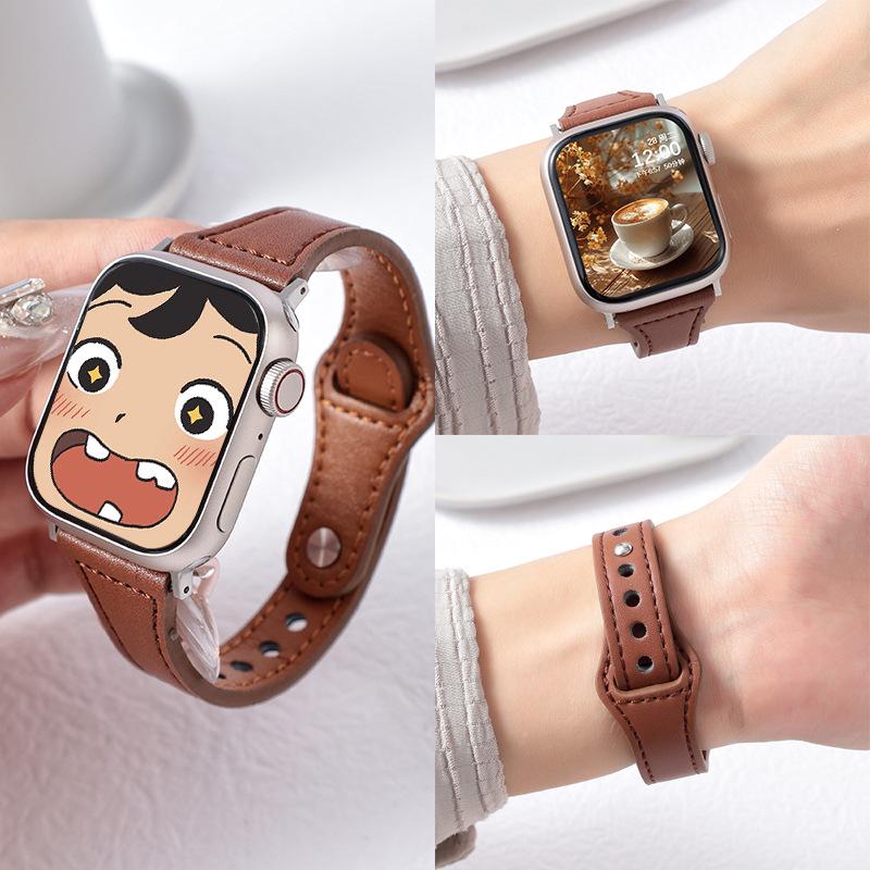Совместим с Apple iWatch S10, Xiaomi 89Pro, Redmi 4, Huawei GT5: Женский ремешок для часов из натуральной кожи с шипами, узкий, на талию