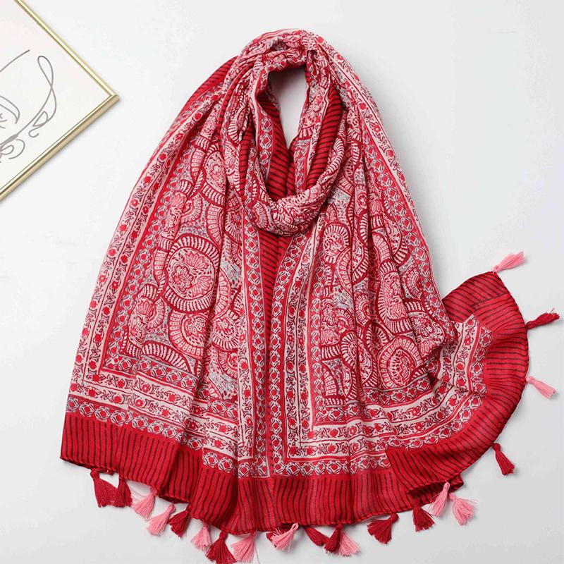 New Fashion Luxury Ladies Women Scarf Female Cotton Linen Shawl Tassel Four Seasons Versatile Floral Muslim Hijab 90*180cm