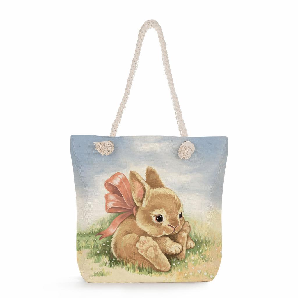 Creative Rabbit print thick rope single-shoulder beach bag 7247 CLE