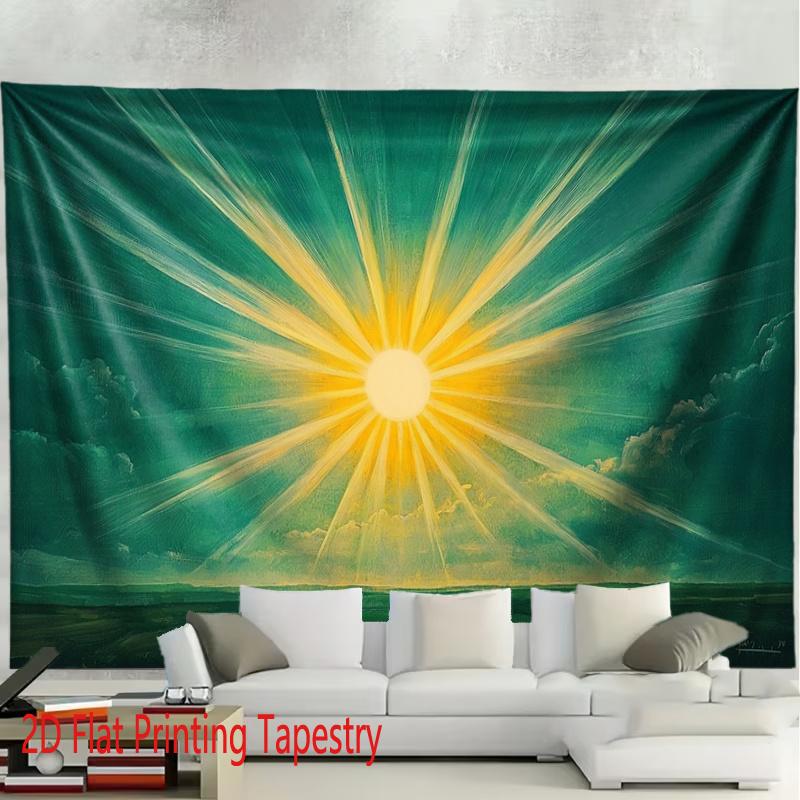 Large Sunrise Sunburst Green Wall Tapestry Tropical Bohemian Celestial Art Decor Print 180x280cm Living Room Decoration