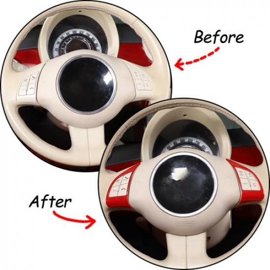 2PCS ABS Red Steering Wheel Button Trim Cover For Fiat 500 Abarth 595 2010-2015