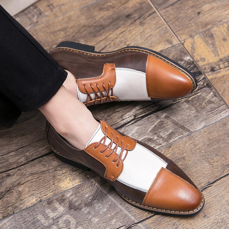 Men's Fashion Wedding Party Derby Shoes Men British Patchwork Lace-up Casual Business Shoes Mens Dress Office Oxfords Flats
