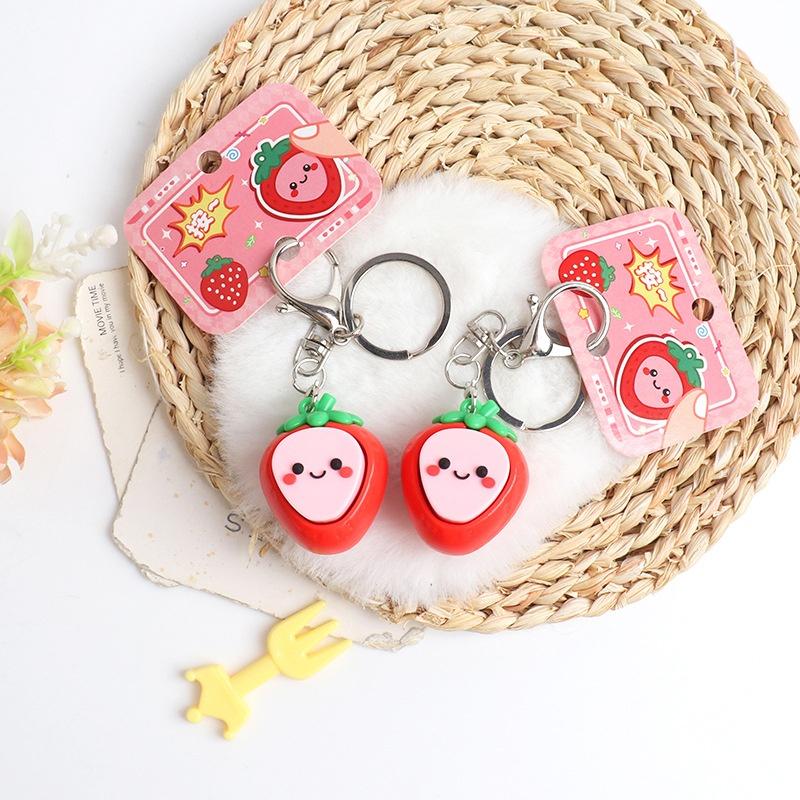 Kawaii 3D Strawberry Keychain Cute Fruit Key Ring 1Pcs Fashion Bag Pendant Charm for Teen Girls Backpack Decor
