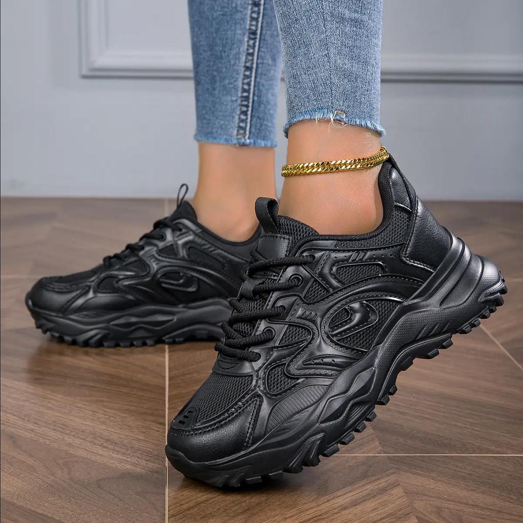 Кроссовки Женская обувь Женская спортивная обувь Дышащая черная повседневная спортивная универсальная женская обувь Daddy на толстой подошве