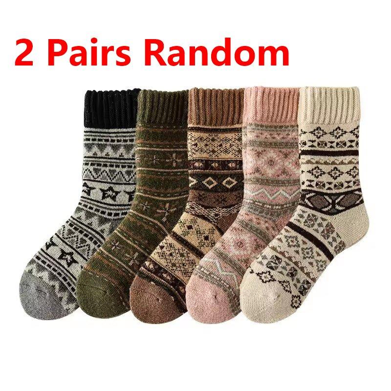 Winter Wool Socks Thickened Socks Retro Ethnic Style Couple Style Warm Mid-Calf Terry Socks