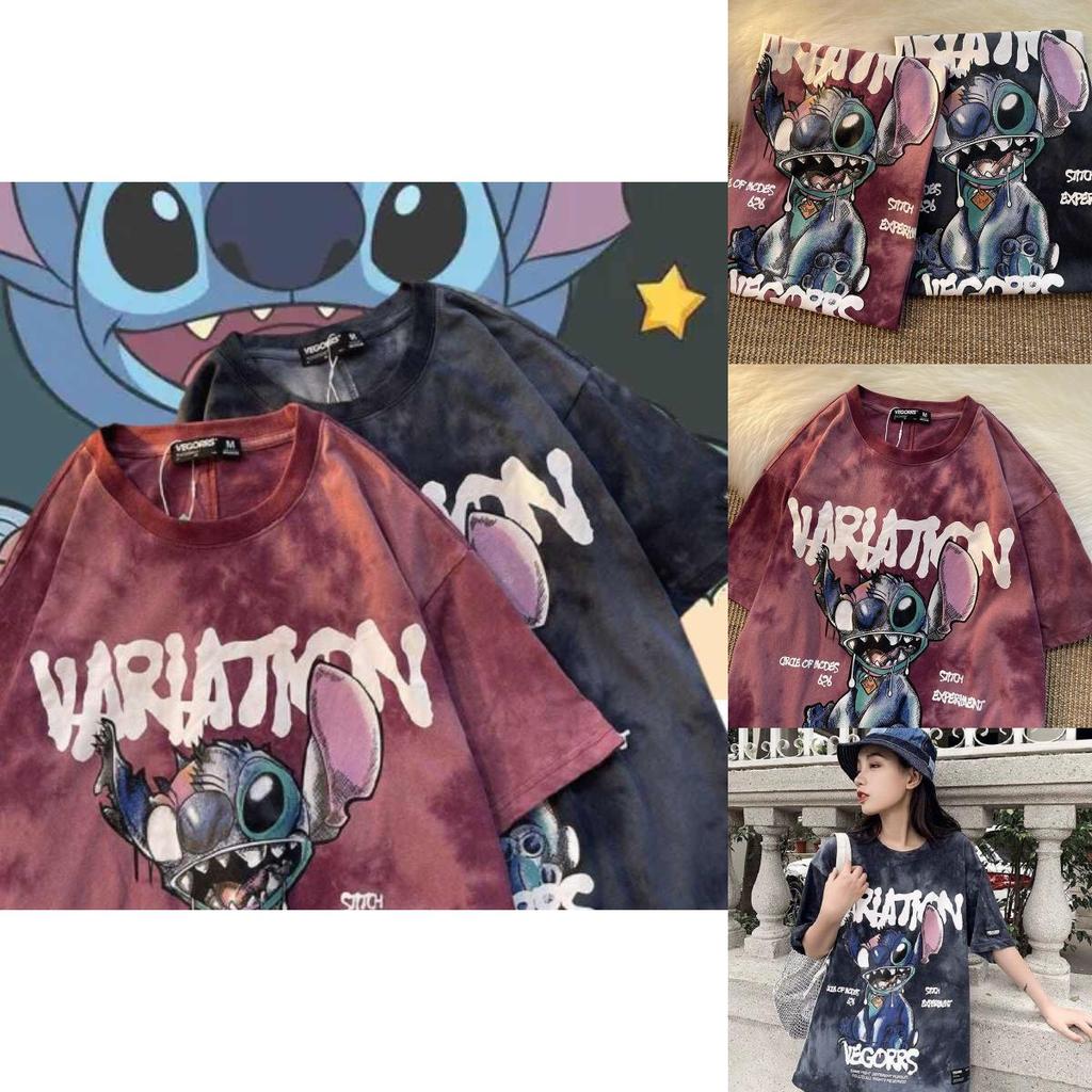Casual Summer T Shirt With Stitch Pattern Printed Dyeing Cotton Blend For Student Fashion