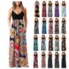 Women Sleeveless Print V-neck Maxi Dress Summer Party Cami Dress With Pockets