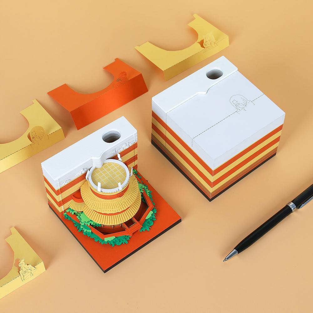 Creative Paper Cut 2026 New Product Christmas Holiday Gift Konoha Village Diy Layered Paper 3D Memo Pad With Acrylic Pen Holder