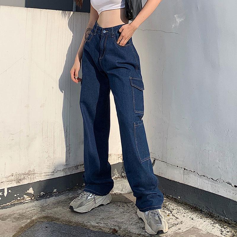 European And American Women'S Street Instagram Style Pockets, High Waist, Loose Fit, Slimming Denim Pants, Casual Pants