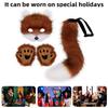 Furry Therian Costume Set for Girls Women Faux Fur Tail Plush Masque Fluffy Paw Gloves Set Fox Cat Wolf Animal Cosplay Accessories for Halloween