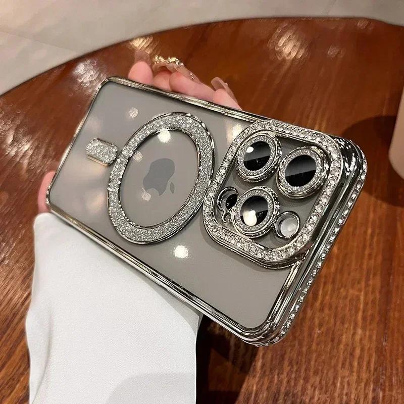 Модный кристальный бриллиантовый магнитный прозрачный чехол для iPhone 16 15 14 13 12 11 Pro Max 16 Plus Magsafe беспроводная зарядка силиконовая крышка