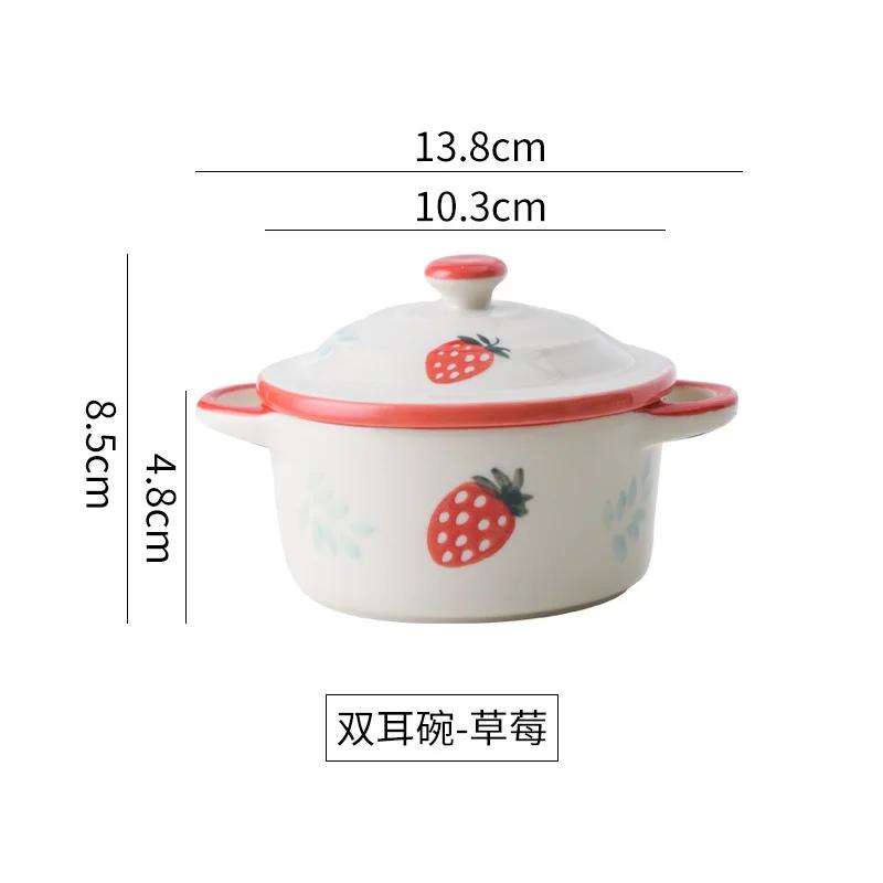 Multifunctional Kitchen Ceramic Bowl with Lid Exquisite Double-eared Noodle Ramen Salad Steamed Bowls High Appearance Tableware