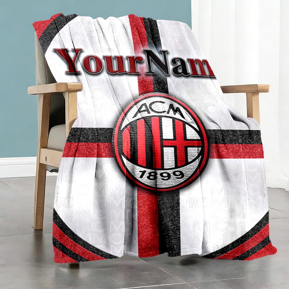 Ac Milan Customize Your Name Blanket Lightweight Customizable Blanket Ultra-Soft Suitable for Couch Office Seaside Picnics for All Occasions