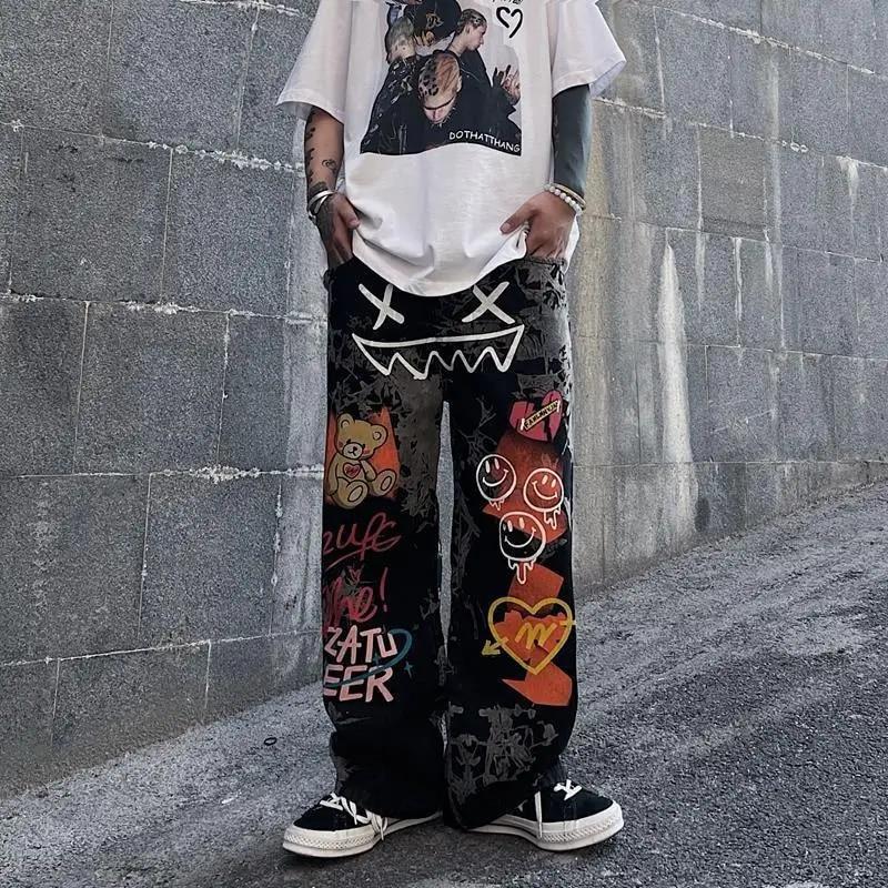 Hip Hop Vintage Graffiti Oversized Pants Spring Autumn High Waist Men Women Streetwear Fashion Loose Casual Wide Leg Trousers