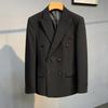 Корейский мужской осенний блейзер приталенного кроя: Двубортный пиджак для делового кэжуала
