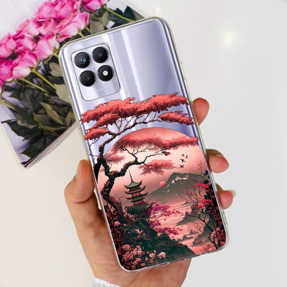 Чехол для Realme 8i RMX3151 Силиконовый чехол Модный Цветок Прозрачный Мягкий Прозрачный Чехол для телефона Для Realme 8i 4G Realme8i Ударопрочный Fundas