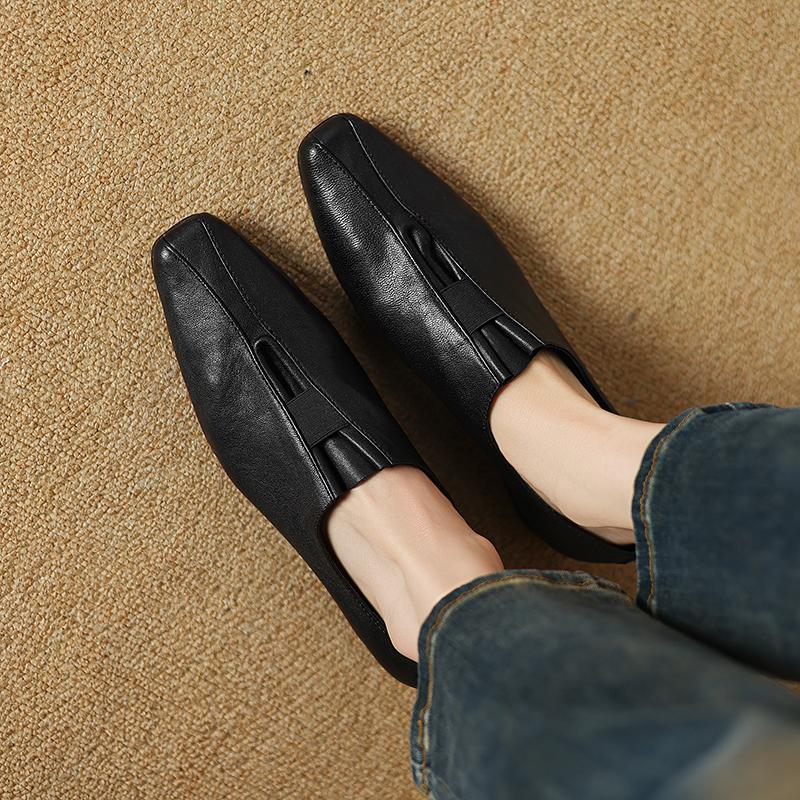 Мода 2025 Весна Новые Мягкая Натуральная Кожа Женские Туфли на Каблуке Квадратный Носок Удобные Модные Повседневные Туфли на Низком Каблуке Обувь на Четыре Сезона
