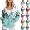 Women's Long Sleeve Floral Print Sweatshirt Long Sleeve Pocket Jacket Zipper Hoodie Coat