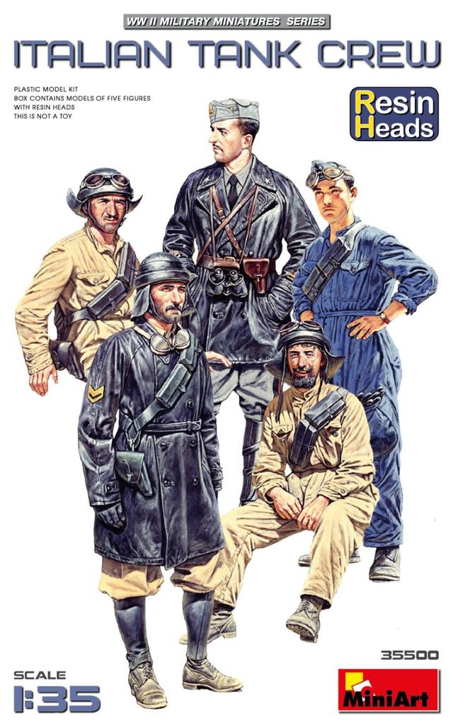 Miniart 1/35 Italian Tank Crew Head Resin Figures (5 Figures) Plastic Model MA35500 (Person)