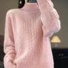 Thickened Half-high Neck Twisted Flower Sweater for Women In Autumn and Winter New Loose and Versatile Cashmere Knitted Sweater Base Shirt