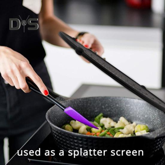 Grease Splatter Guard with Handle Heat-Resistant Non-stick Reusable Silicone Frying Pan Oil Splatter Screen Kitchen Tool