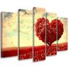 Five Piece Picture Canvas Print Red Heart Tree Landscape