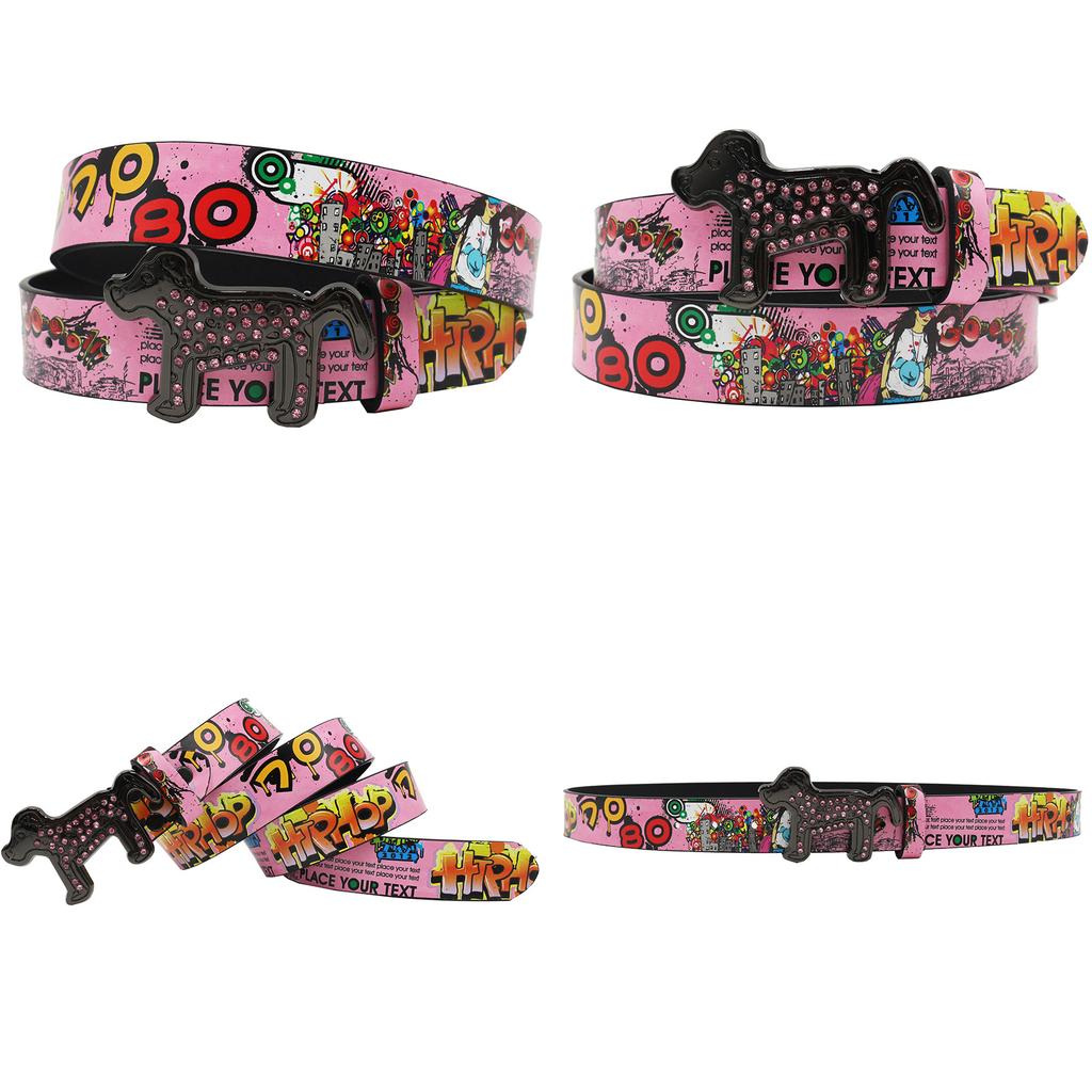 Собака Стразы Пряжка Гладкая Пряжка Принтованный Граффити Повседневный Персонализированный Ремень Ремень Универсальный В Европе и Америке