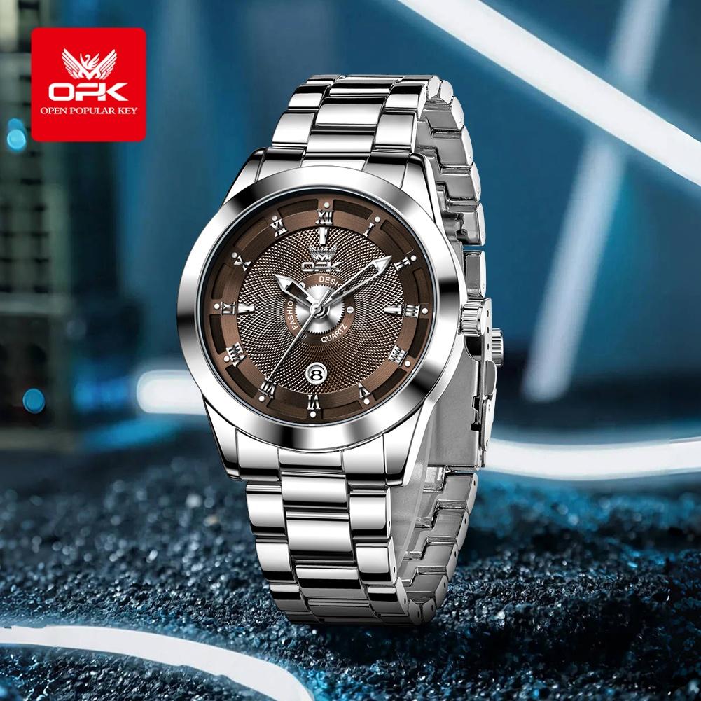OPK 6056 Fashion Quartz Watch For Men Roman Scale Stainless Steel Waterproof Calendar Window Luminous Waterproof Watch For Men