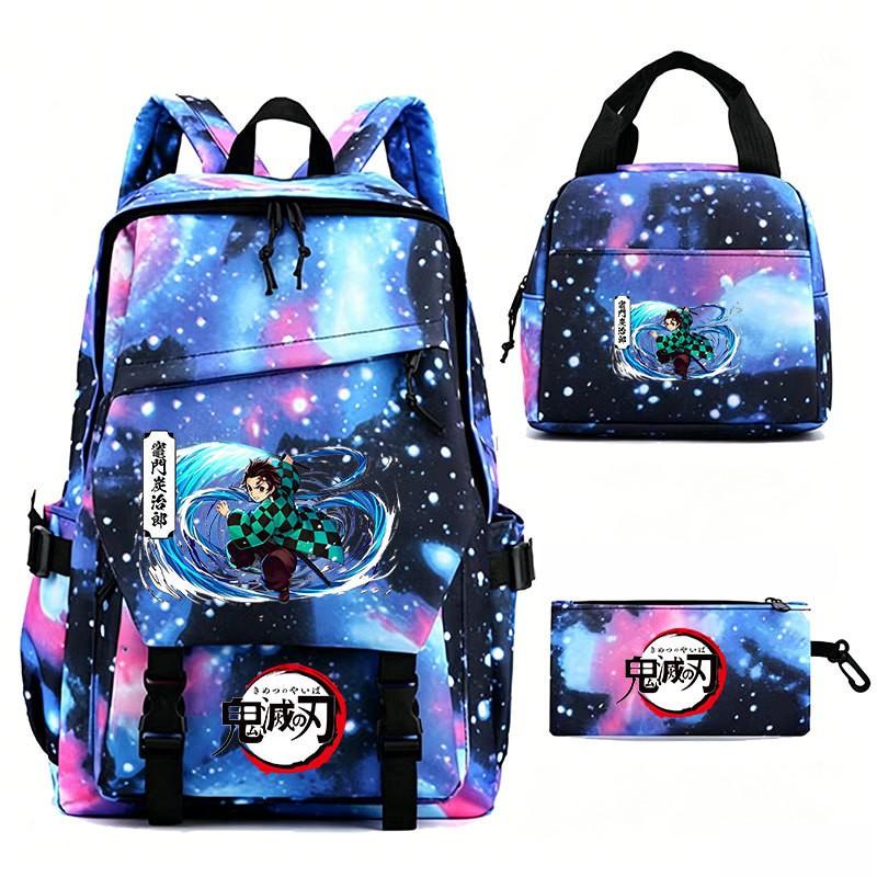 Anime-Inspired School Backpack Set Kids Teens 3-Piece Oxford Fabric Bag Lunch Pouch Pen Case With Ergonomic Straps