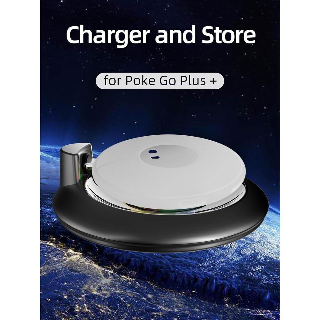 2 IN1 Magnetic Charging Stand and Silicone Protective Cover Pokémon GO Plus+ Charging Holder with USB Type-C Charger Cable and RGB Indicators