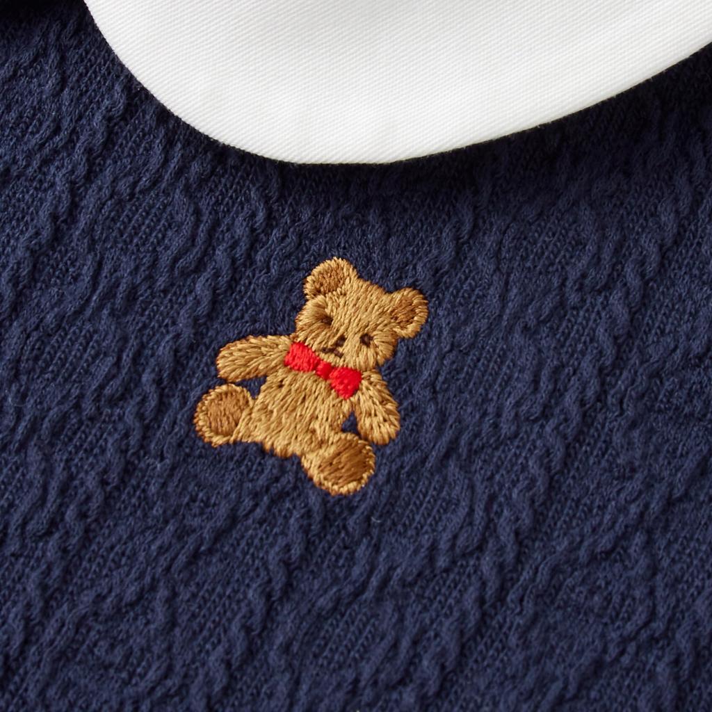 Длинное клетчатое темно-синее платье [Miki House], с рукавами, с воротником, с медведем, с узором, для девочек, для малышей, для детей, детская одежда, 13-1901-571, 100см,