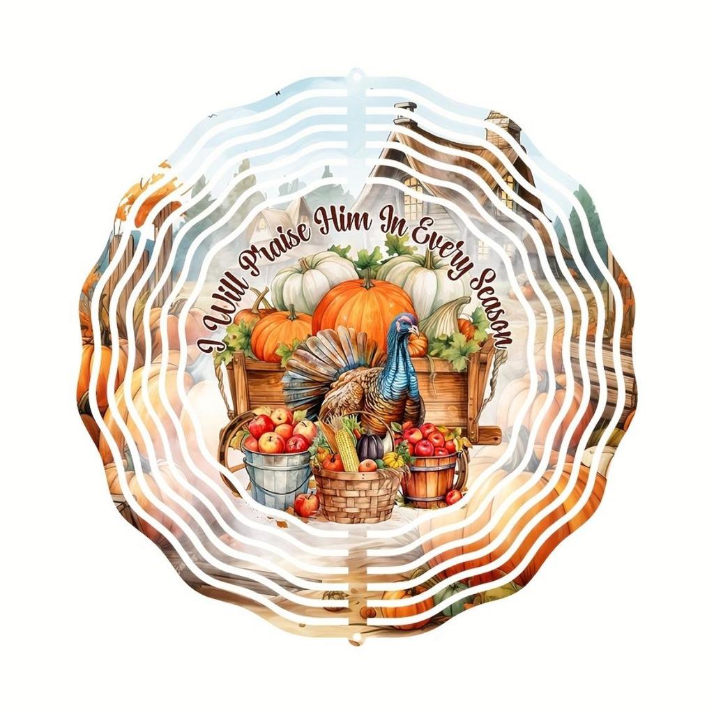 10-Inch Metal Wind Spinner – Thanksgiving-Themed Outdoor Decor with Vibrant Pumpkins, Turkey & Fall Foliage, 360° Rotating Hook for Yard