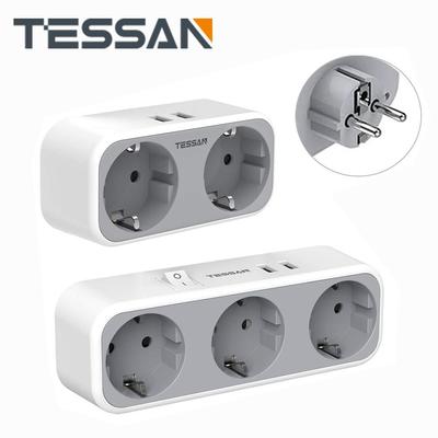 Tessan USB-адаптер европейского стандарта с 2/3 розетками переменного тока и 2 USB-портами для зарядки, настенная розетка USB-зарядное устройство с множеством средств защиты для дома, офиса, кухни