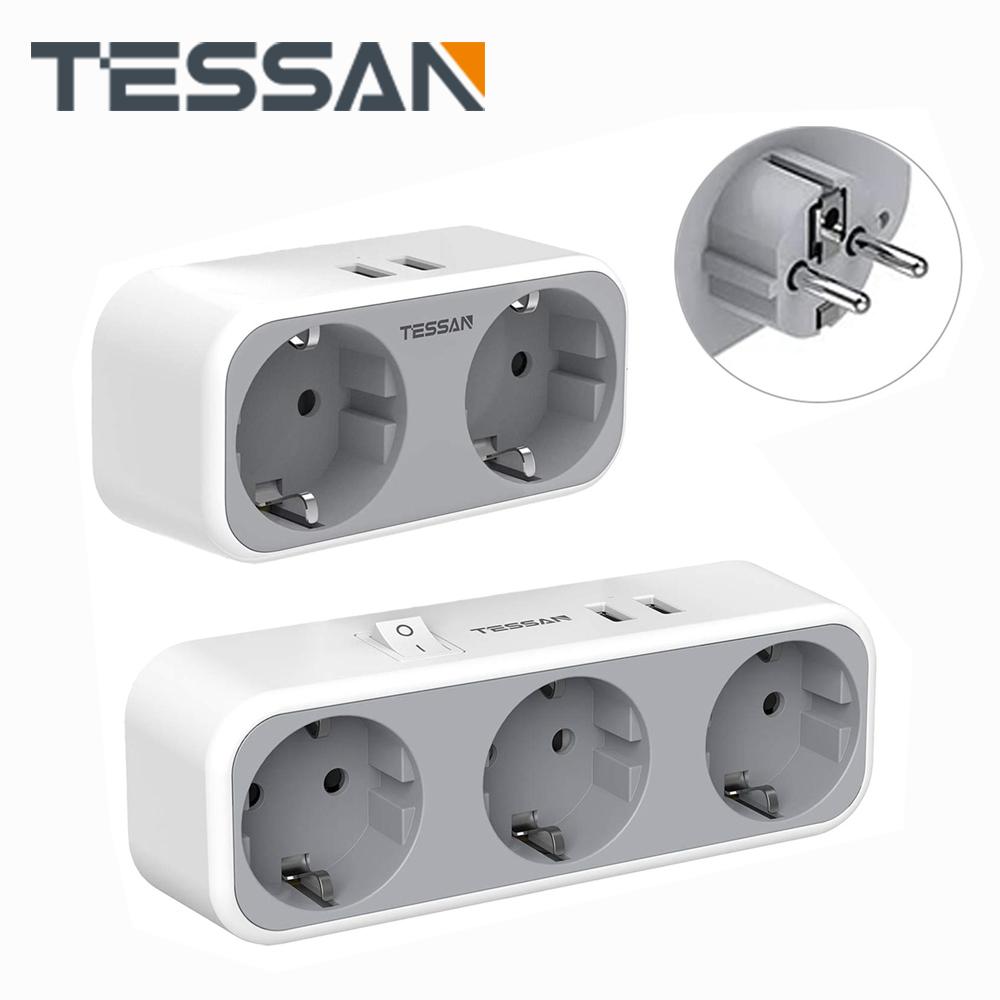 Tessan USB-адаптер европейского стандарта с 2/3 розетками переменного тока и 2 USB-портами для зарядки, настенная розетка USB-зарядное устройство с множеством средств защиты для дома, офиса, кухни