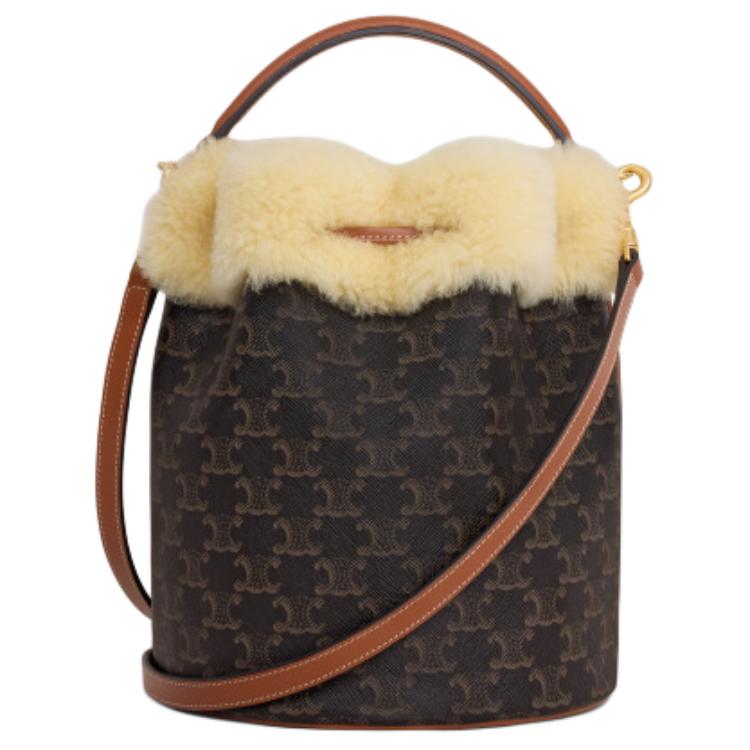 Celine Triomphe Clara Classic Logo Bucket Bag Women Handbags Brown 116882GH3-03TV
