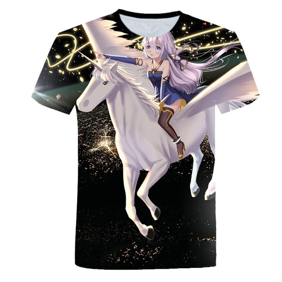 Summer New Unicorn Pegasus Animal Pattern 3D Digital Printing Round Neck Short Sleeve Personalized Trendy Men's T-shirt