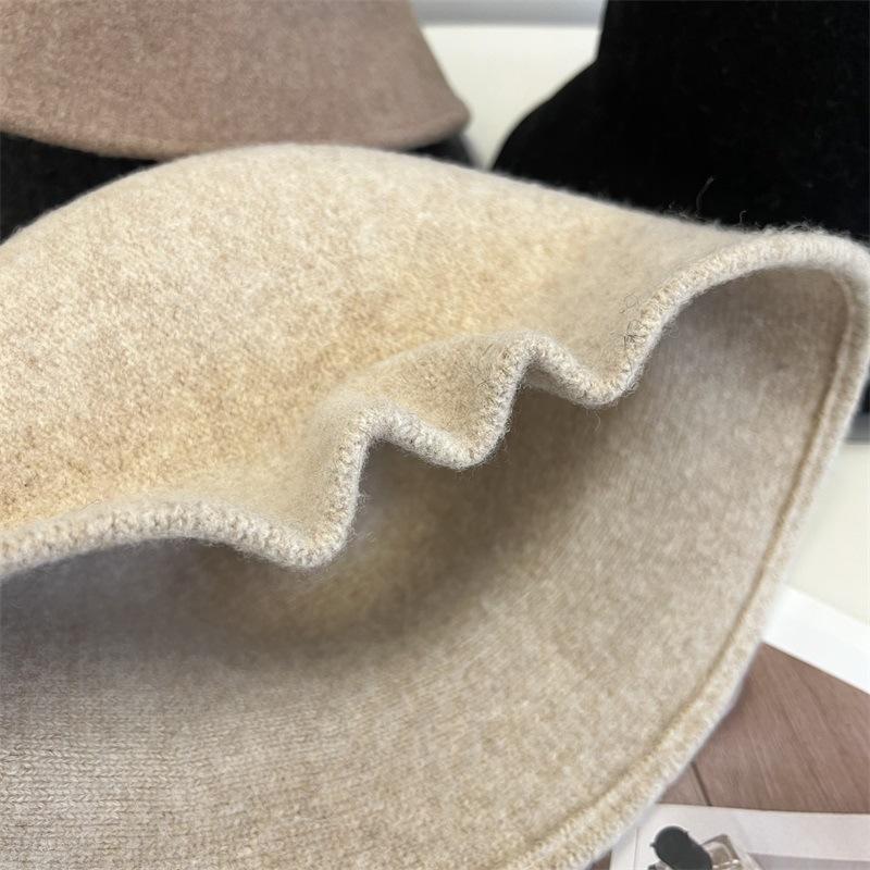 Fashion Wool Knitted Short Brim Dome Bucket Hat Women's Autumn and Winter Versatile Leisure Basin Hat Foldable