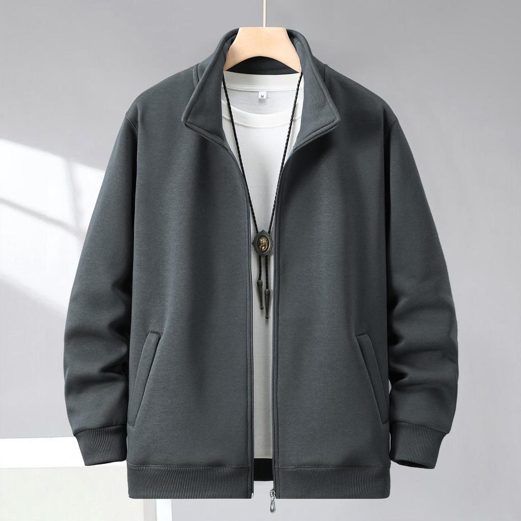 Men's Winter Stand-Up Collar Cardigan Coat - Simple, Fashionable, Long Sleeve