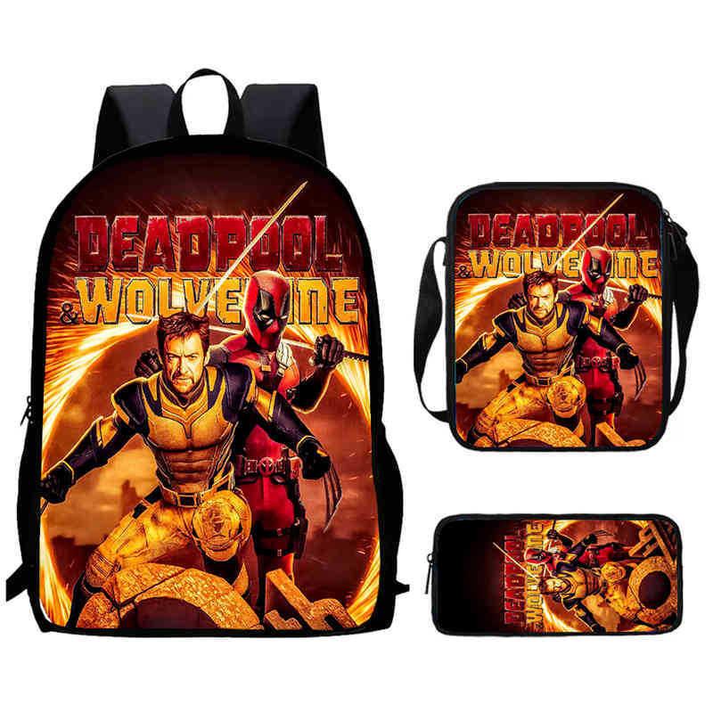 Wolverine Deadpool Movie Characters Trendy Cartoon Printed Backpack Student