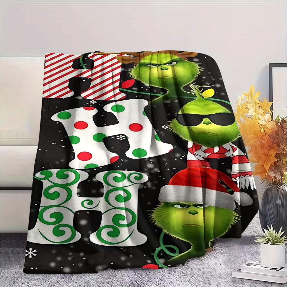 Christmas Grinch Cartoon printing Flannel Blanket Bedroom Sofa Camping Warm blanket Gifts for family and friends-MJ014
