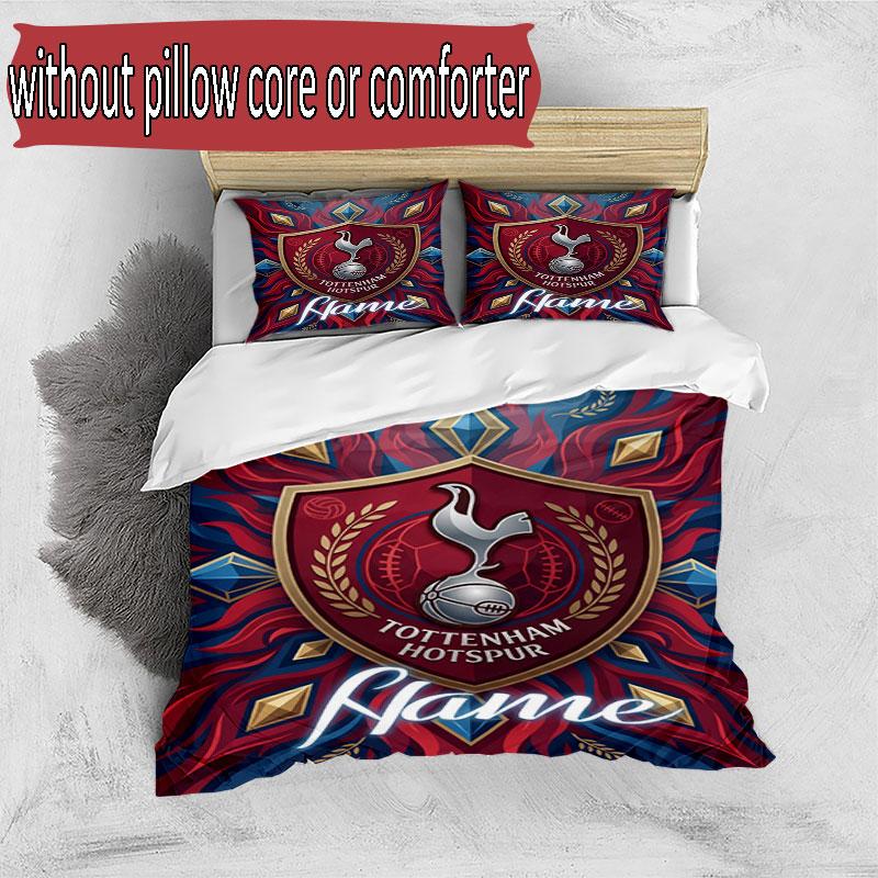 3pcs Duvet Cover Set (1*Duvet Cover + 2*Pillowcase, Without Core), Custom Name Tottenham Hotspur Pattern Bedding Set, Home Bedroom Decor Gift