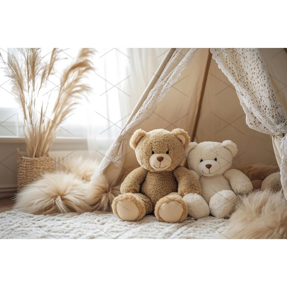 Boho Pampas Teddy Bear Photography Background Balloons Arch Tent Decor Cake Smash Baby 1st Birthday Indoor Photocall Backdrops