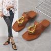 Новые летние тапочки с круглым носком и металлической пряжкой на носке, сандалии, женские повседневные пляжные тапочки для отдыха на море