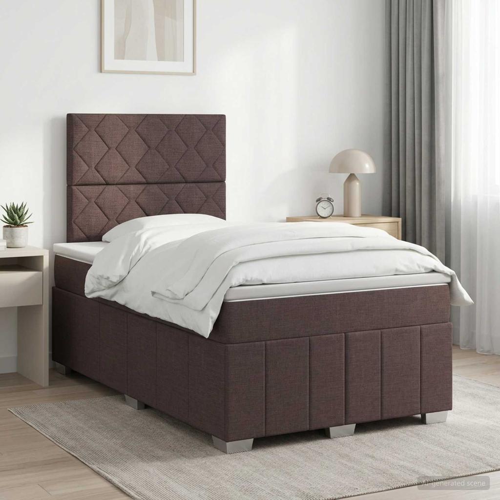 Box Spring Bed with Mattress Dark Brown 120 x 190 cm Fabric