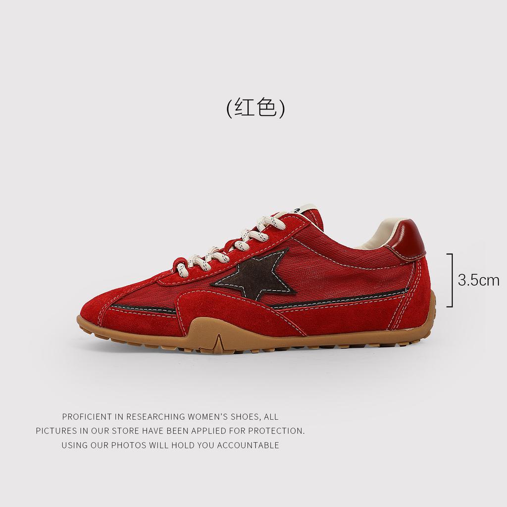 Retro Star Old Board Shoes Women'S Round Head Soft Sole Breathable Casual Versatile Lace-Up Sports Moral Training Shoes