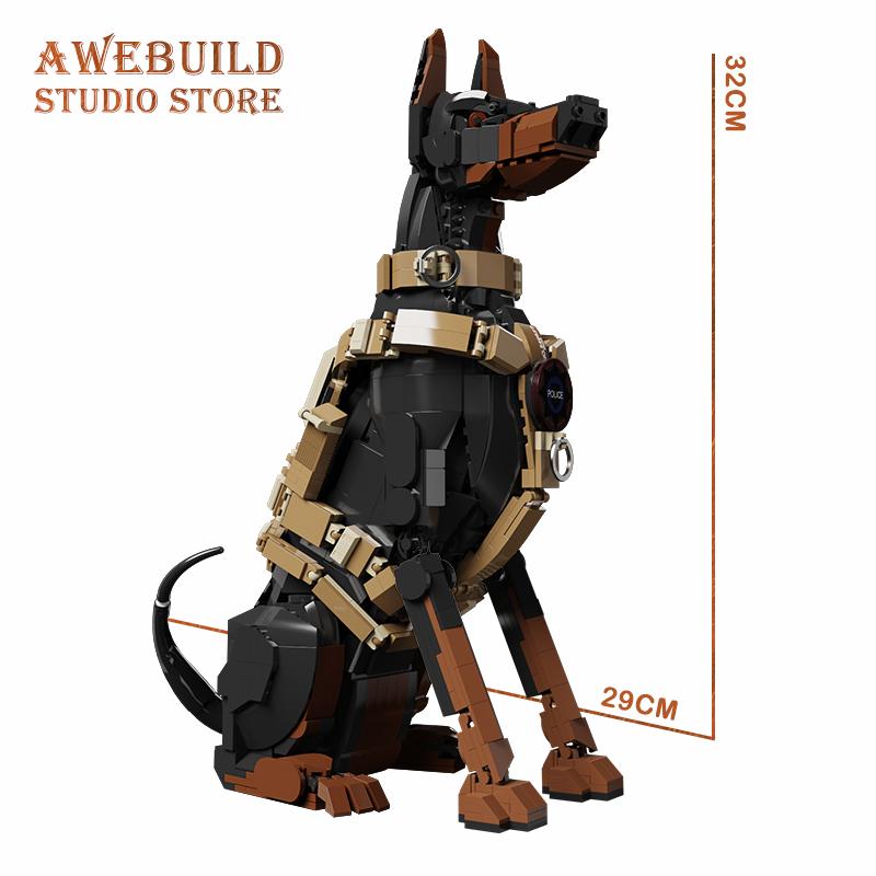 1376Pcs City Police Dog Building Blocks Cool Pet Assembling Model Creative Doberman Pinscher Bricks Animal Toys Adult Gifts DIY