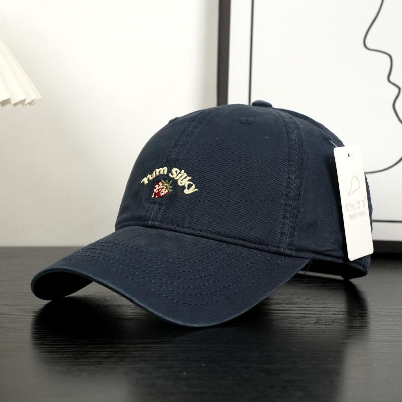 Early Spring Cartoon Embroidered Baseball Cap Female Spring Summer Wide Brim Show Face Small Sweet Cute Peaked Cap