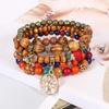 4Pcs/set Wooden Beads Bracelet Multicolor Women Boho Bangles With Hollow-out Pendant LM